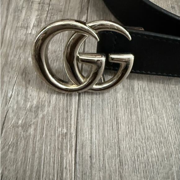Gucci Black Leather Marmont Belt Silver Double G Italy Kid's Large - Picture 8 of 12